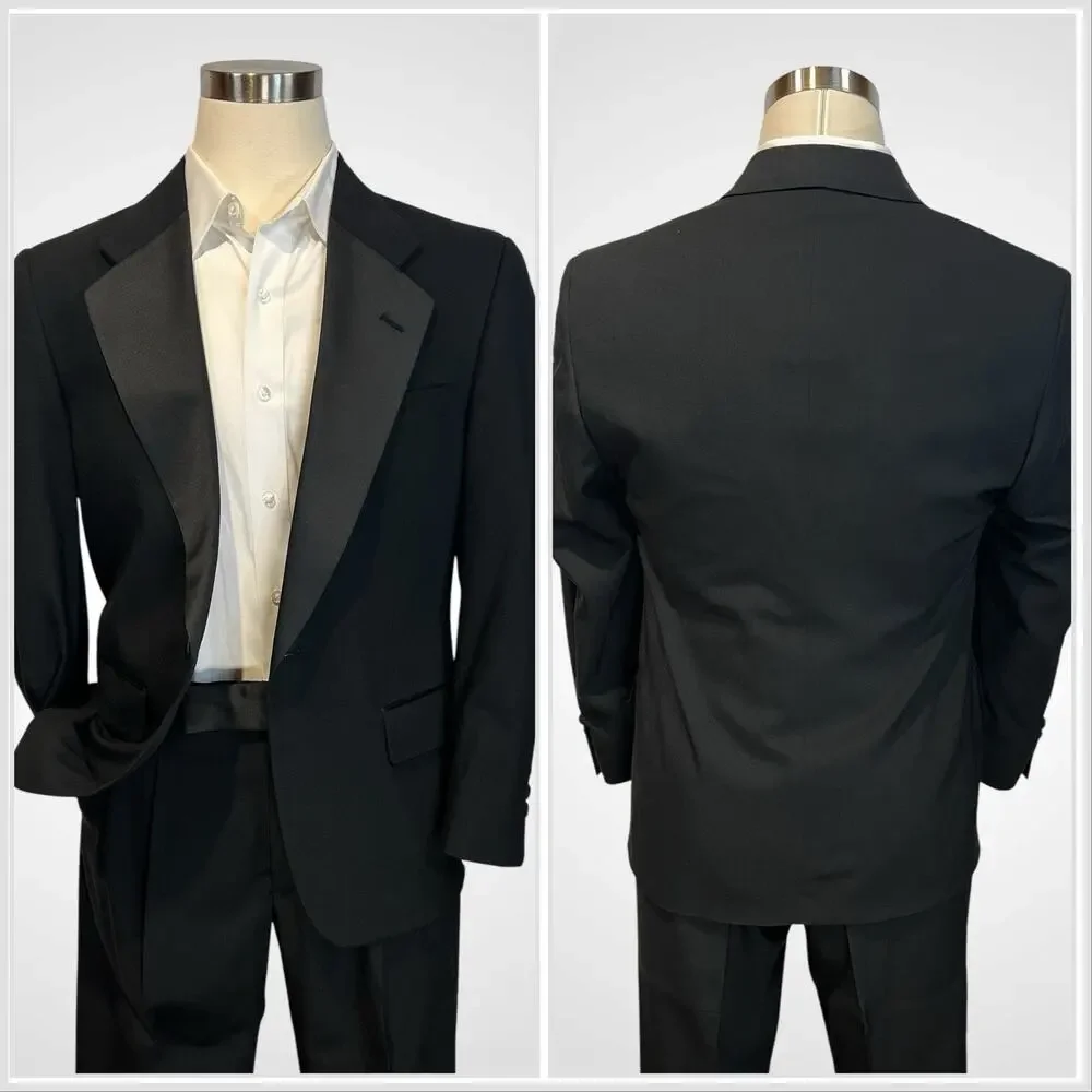 Vintage Cricketeer Tuxedo 38-40R 35x28 Solid Black 1 Button Wool Tux - Picture 2 of 16
